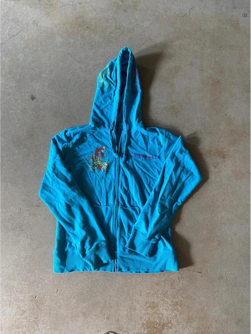 Y2K Ed Hardy Blue Zip Up Hoodie Sz Wmns M